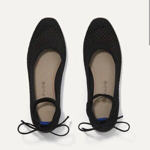 Rothy’s The Square Wrap in Black Mesh Ballet Flat With Ankle Ties Knit Size 8